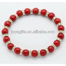 Liga de diamantes com pulseira de contas de coral vermelho